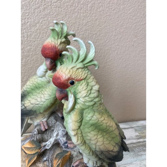 1970s Andrea by Sadek Green Cockatoos – Hand Painted Porcelain Pair - No Box - Picture 6 of 15
